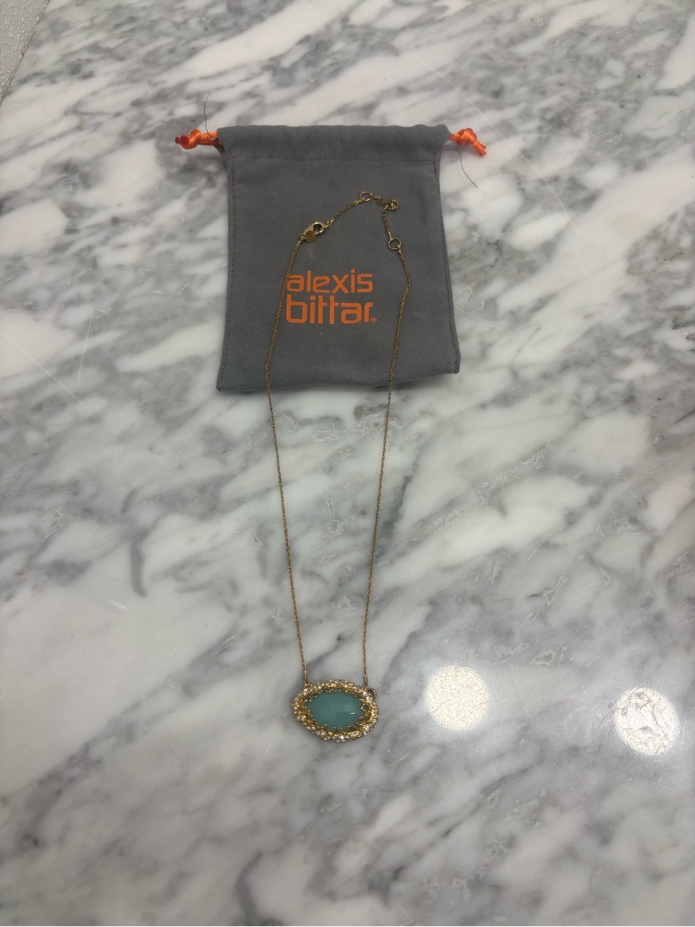 Alexis Bittar Gold Necklace with Aqua Stone Pendant